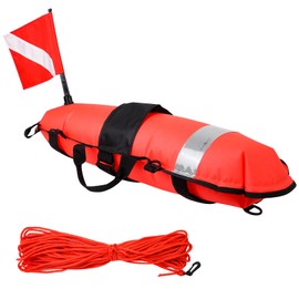 Luwint Inflatable Dive Float, Torpedo Diving Buoy Training Signal Marker for Scuba, Freediving, Snorkeling, Spearfishing, Includes Flag and Rope