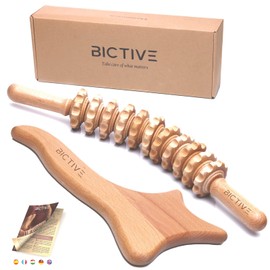 BICTIVE Curved Roller Massager and Body Shaping Paddle Kit. Wood Therapy Massage Tools. Anti Cellulite Massager, Lymphatic Drainage, Wooden Massage Roller, Maderotherapy, Massage Tool. Massage Stick