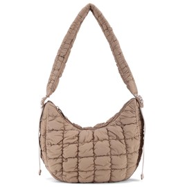 HOMIEE Puffer Tote Bag for Women, Quilted Shoulder Bag Carryall Bag Lightweight Crossbody Hobo Bag Soft Puffy Bag, Khaki