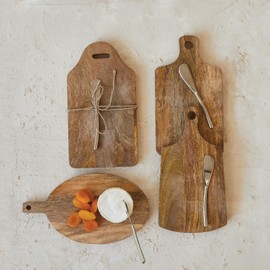 Creative Co-Op, Natural, Mango Wood Board with Knife, Set of 2, Medium
