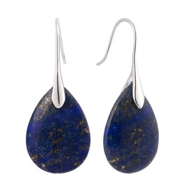 SELOVO Blue Agate Stone Teardrop Fishhook Dangle Drop Earrings Silver Tone