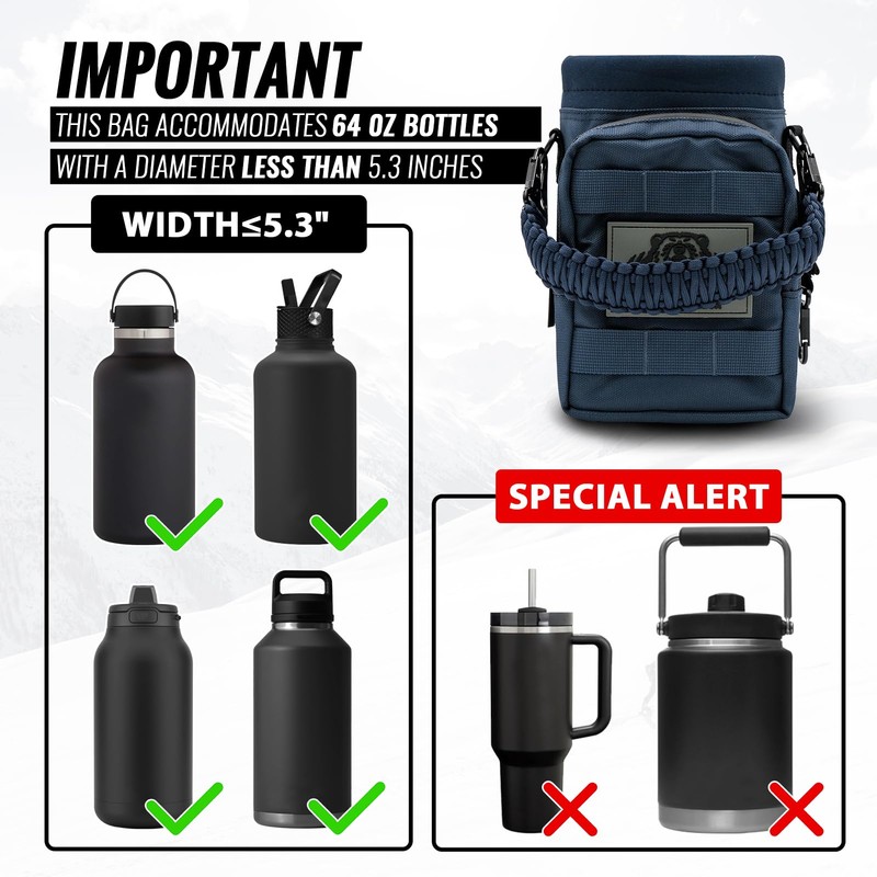NATURE PIONEOR 32 64 128oz Tactical Water Bottle Pouch, Multi-Function