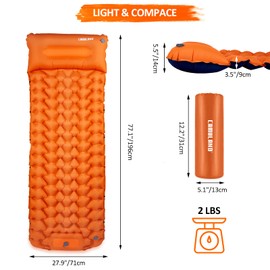 CAMULAND Sleeping Pad for Camping Backpacking Hiking 77.1" x 27.9" Self Inflating Mattress Ultralight Sleeping Mat Inflatable Air Bed