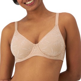 Bali Women's Breathe Lace Underwire Bra, Breathable 2-Ply Modal Bra, Convertible Straps, Almond, 42C