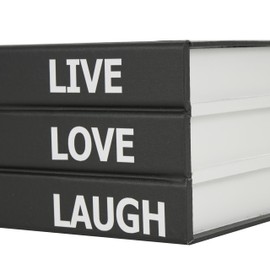Deco 79 Canvas Decorative Box Faux Storage Book Book Shaped Boxes with White Live, Laugh, Love Text, Set of 2 Decorative Keepsake Boxes 11", 9"H, Black