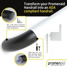 Promenaid ADA Wall Return Kit - Satin Black Finish - 90° Bend Replaces Flush Endcap - Solid Die-Cast Zinc - Indoors/Outdoors - Easy, Drill-Free Installation - Exclusively for Promenaid Handrail System