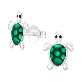 Green Turtle Tortoise Stud Earrings - 925 Sterling Silver