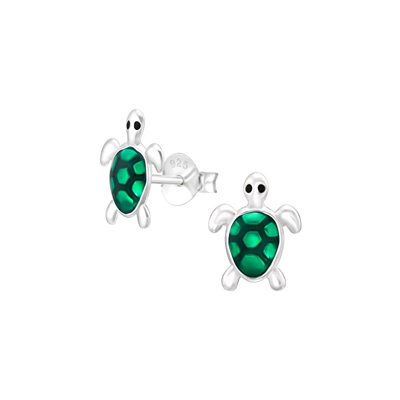 Green Turtle Tortoise Stud Earrings - 925 Sterling Silver