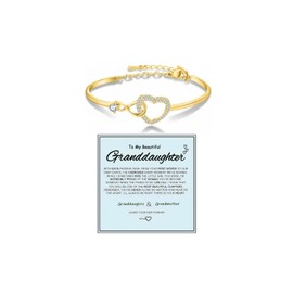 LIU JUN To My Granddaughter Forever Connected Bracelet From Grandma, Infinity Love Cuff You Are Always In Mine Heart Cubic Zirconia Adjustable Womens Inspirational Gift Jewelry, Medium, Brass, no