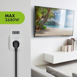 Green Blue Digital Timer Socket with 18 Individually Adjustable Programmes, Max. Load 16 A/3680 W, LCD Display, Random Function, IP20 Protection Class for Indoor Use