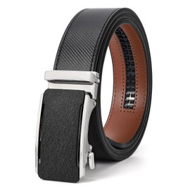 SANSTHS Mens Ratchet Belt, Leather Ratchet Belts for Men Adjustable Dress Belt Slide Belt for Gift Fit Everywhere, Silver Black