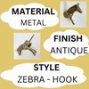 Safari Antique Brass Animal Iron Metal Drawer Knobs (Hook, Zebra)