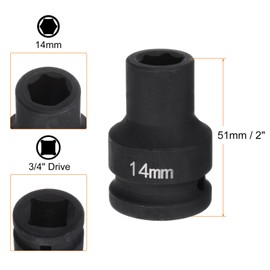 HARFINGTON 6-Point Impact Socket 3/4" Drive 14mm Metric 40Cr Alloy Steel Spindle Axle Nut Impact Socket