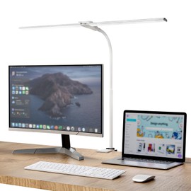 LED Desk Lamp Double Head, Eye-Caring Architect Desk Lamps for Home Office,3 Lighting Modes & 10 Level Brightness Adjustable Gooseneck Clamp Desk Light (White)