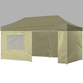 Eurmax USA Full Zippered Walls for 10 x 20 Easy Pop Up Canopy Tent,Enclosure Sidewall Kit with Roller Up Mesh Window and Door 4 Walls ONLY,NOT Including Frame and Top（Beige）