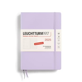 LEUCHTTURM1917 370536 Weekly Calendar & Notebook 2025, Medium A5 Hardcover - 12-Month Planner, 80 g, Dotted - Lilac
