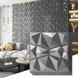 Art3d 3D Diamond Design Paneling for Interior Decor, Living Room, TV Wall Background, Bedroom, Gaming Setup, 11.8" x 11.8", Silver, 33 Pack