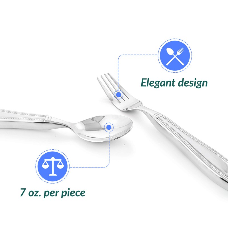Weighted 7 oz Eating Utensils by Celley, 4pc Stainless Steel