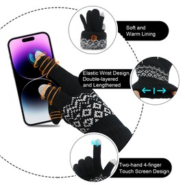 Long Keeper Touchscreen Winter Gloves for Women Men Knitted Stretchy Warm Gloves Text Driving Soft Fleece Lined Thermal Knit Gloves for Running Cycling Outdoor (Black)