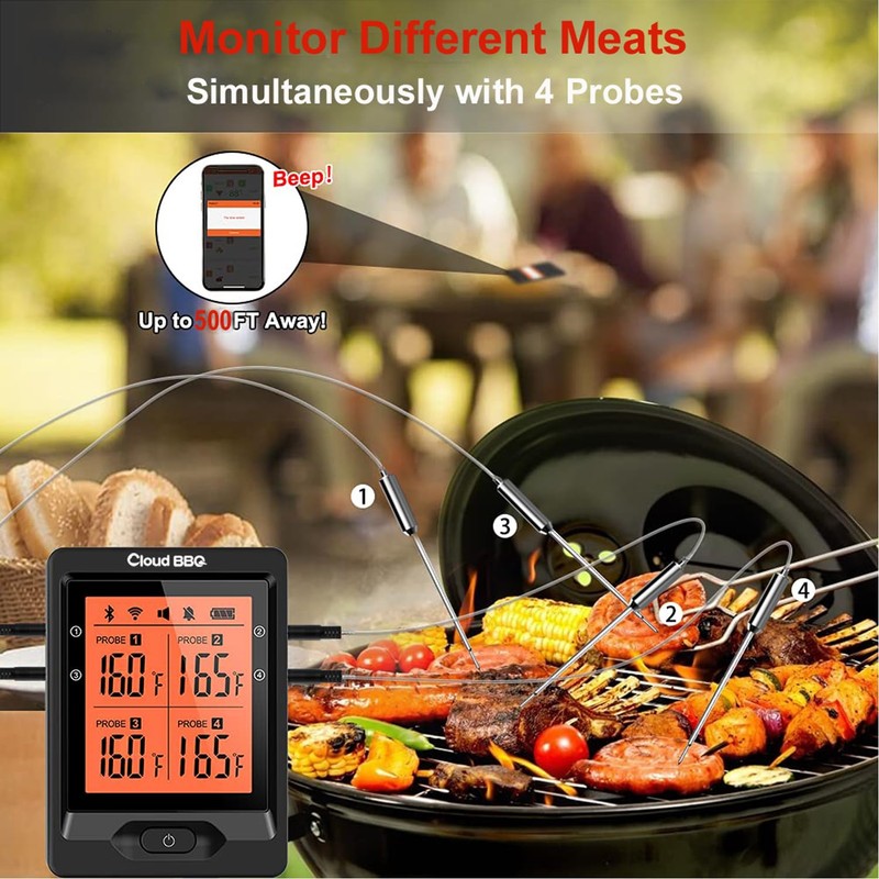 500FT Digital Meat Thermometer with Multy Probes Bluetooth Kitchen Thermometer