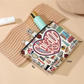 Chicago Travel Gift Cosmetic Bag Chicago Lover Gifts Makeup Bag Chicago Souvenir Gift Chicago State Welcome Gift for Women Friends Sister Birthday Christmas Bachelorette Party Favors Girls Trip Gifts