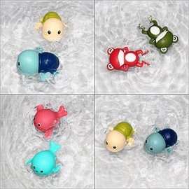 Escomdp Baby Toddler Bath Toy Cute Wind Up 6 Animals (2 Turtles, 2 Frog, 2 Whales) for Bathtub, Water Tank, Swimming Pool 1-3 Year Old Kids Gifts - 6 Pack