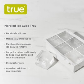 True Marble Ice Cube Tray - Extra Large Square Ice Cube Trays - Dishwasher Safe Flexible Silicone Ice Cube Tray - Makes 2 Inch Ice Cubes - Marble Pattern Set of 1
