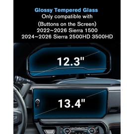 For 2022~2026 Sierra 1500& 2024~2026 Sierra 2500HD 3500HD (Buttons on the Screen) Screen Protector 13.4 Inch Glossy 9H Hardness Tempered Glass Touchscreen *1 + 12.3 Inch Dashboard *1 - No More Scratch