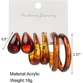 Juego de 3 pares de aretes de aro de resina acrlica con forma de gota de agua, estilo clsico, minimalista, de forma de gota de agua, diseo de gota de agua, diseo de gota de agua, diseo redondo,