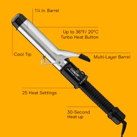 Conair Instant Heat 1¼-Inch Curling Iron, 1¼-Inch Barrel Produces Loose Curls, Hair Curler for Medium and Long Hair, 25 Heat Settings, Black