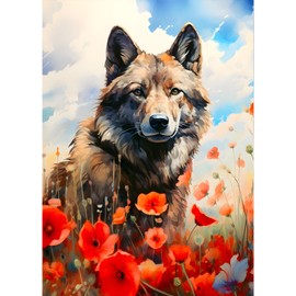 QQYRHN 5D Grey Wolf Diamond Painting Kit for Adults Beginners Poppy Diamond Art Kits Complete DIY Flowers Diamond Embroidery Set Perfect for Relaxation and Decoration 30 x 40 cm