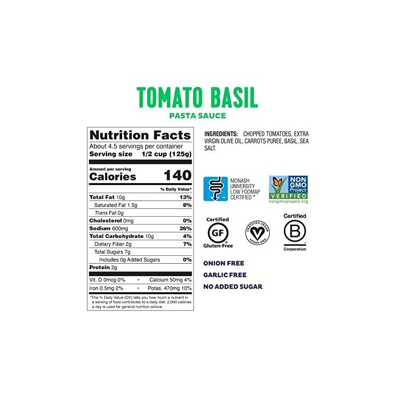 Fody Foods Tomato Basil Pasta Sauce, 19.4 Oz (Pack of