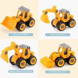 JoyGrow Take Apart Toys,4 pcs DIY Truck Car Toys Set for 3 4 5 6 7 Year Old Boys Girls, Construction Engineering STEM Learning Toys Building Play Set for Kids Children with Carry Case (Yellow)
