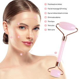 LUCKLING Rose Quartz Gua Sha and Jade face Roller Set,Gua Sha Stone and Face Roller are Skincare Tools for Women,Facial Massager Roller Use for Face,Eye,Neck,Relieve Fine Lines and Firming Facial