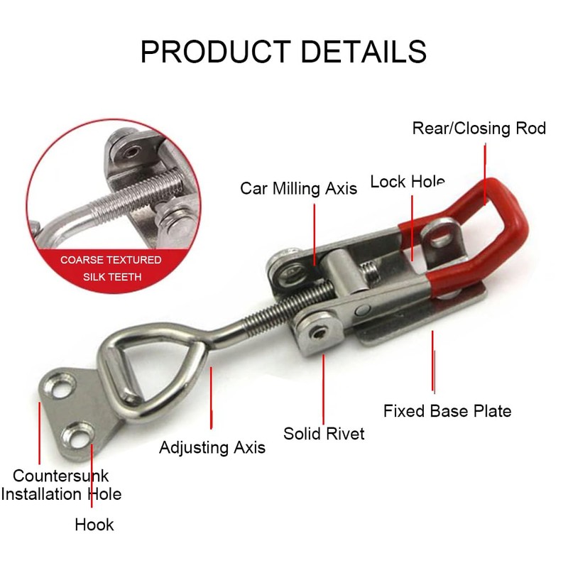 2PCS Adjustable Toggle Clamp, 102mm Toggle Latch Lockable, Stainless Steel