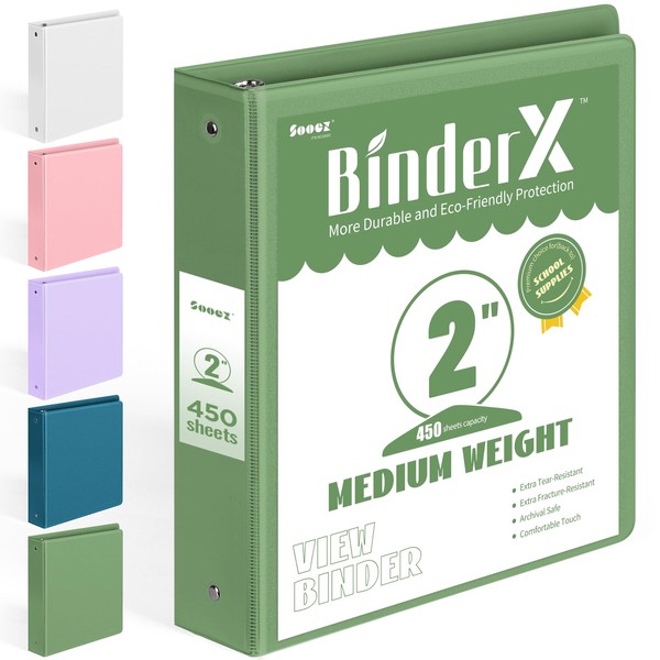 BinderX Extra Durable 3 Ring Binder, Round Ring 2 Inch