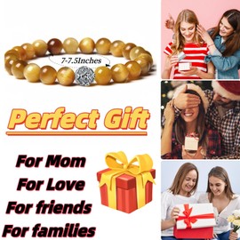 MetJakt 18-18.5 cm Natural 8 mm Gemstone Healing Crystal Stretch Bead Bracelet with 925 Sterling Silver Sanskrit Mantra Charm, Sterling Silver, Labradorite