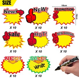 FACATH 80Pcs Fluorescent Star Sale Signs, 8 Colors Starburst Retail Price Tags Labels, Neon Display Sign Cards, Paper Sale Discount Label for Retail Store Shop Grocery Supermarket Party Favors