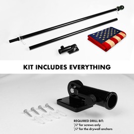 G128 Combo Pack: 6 Ft Aluminum Spinning Flagpole (Black) & USA Tea-Stained Flag 3x5 Ft, ToughWeave Pro Series Embroidered 420D Polyester | Pole with Flag Included