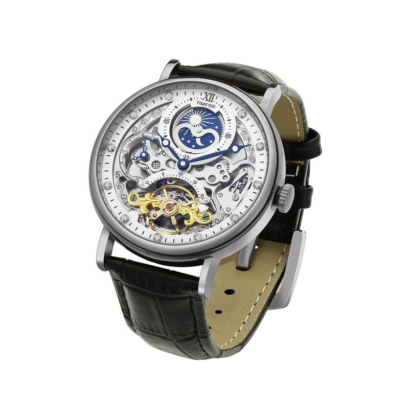 TIME100 Men's Automatic Watch Self Winding Mechanical Watch Genuine Leather