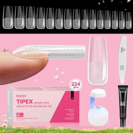 Beetles Tipex Instant Apex Nail Extension Tips Kit Almond/Coffin/Square/Oval/Stiletto/Squaoval Shape Thick Acrylic Nail Flat Nails Manicure Gel press ons Nail Art DIY Nails Art mothersdaygift:_Long Coffin 16Sizes 224Pcs(Kit)