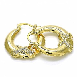 Women's Real 14K Gold Filled Hollow Hugs Kisses Design Heart Round Hoop XOXO Earrings 30mm