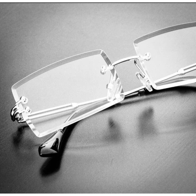 Fashion Men's Rimless Vintage Retro Rectangle Silver Clear Lens Fashion