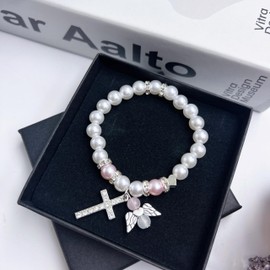 QUANMAITONG Communion Gifts for Girls, Cross Bracelet, First Communion Gift, Communion Girls, Guardian Angel Bracelet, Girls, Cool Gifts for Communion, One size, Resin, Pearl