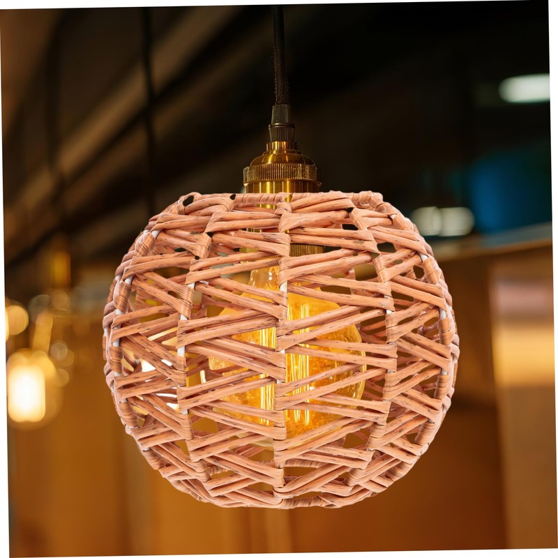 jojofuny Imitation Rattan Pendant Lampshade Replacement for Retro Lighting Easy