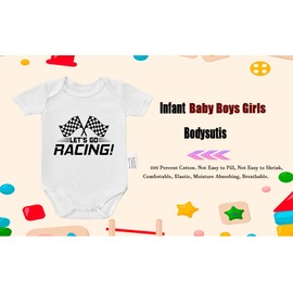 Let's Go Racing Bodysuit, Funny Baby Race Car Outfit, Announcement for Daddy to Infant Coming Soon Boys Girls Newborn Checkered Outfits (White, 3-6 Month)
