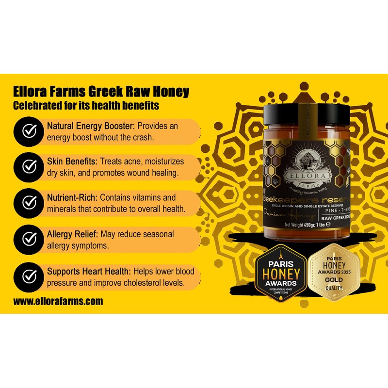 Ellora Farms Single Estate PDO Raw Greek Honey, Pine &