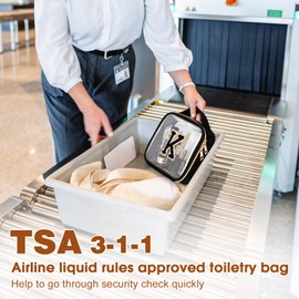 Wedama Clear Toiletry Bag, TSA Approved Toiletry Bag PVC Clear Makeup Bag with Handles, Chenille Letter Women Cosmetic Bag Large Opening Travel Bag Carry on Airport Bag for Travel Toiletry, Letter K