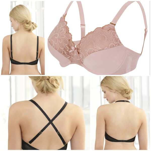 Glamorise CONVERTIBLE 3-WAY Bra 44C Criss-Cross! Backless! Halter! UNDERWIRE Nude