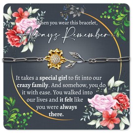 Love You This Much Meaningful Sons Girlfriend Sunflower Bracelet Gift Set, Present for Sons Girlfriend, Birthday Gift for Sons Girlfriend, 6-8" Adjustable, Stainless Steel, Cubic Zirconia